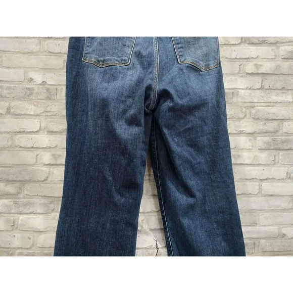 Judy Blue Jeans 13/31 Blue Dark High Rise Wide Leg Button Fly Denim Frayed Hem - Picture 12 of 13